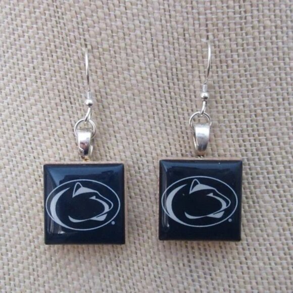Handmade Penn State Lions Nittany Tile Wood Earrings Sterling Wires - Picture 1 of 1